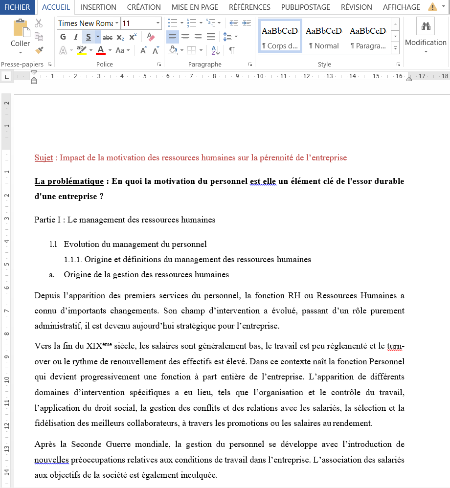 Exemple de mémoire RH